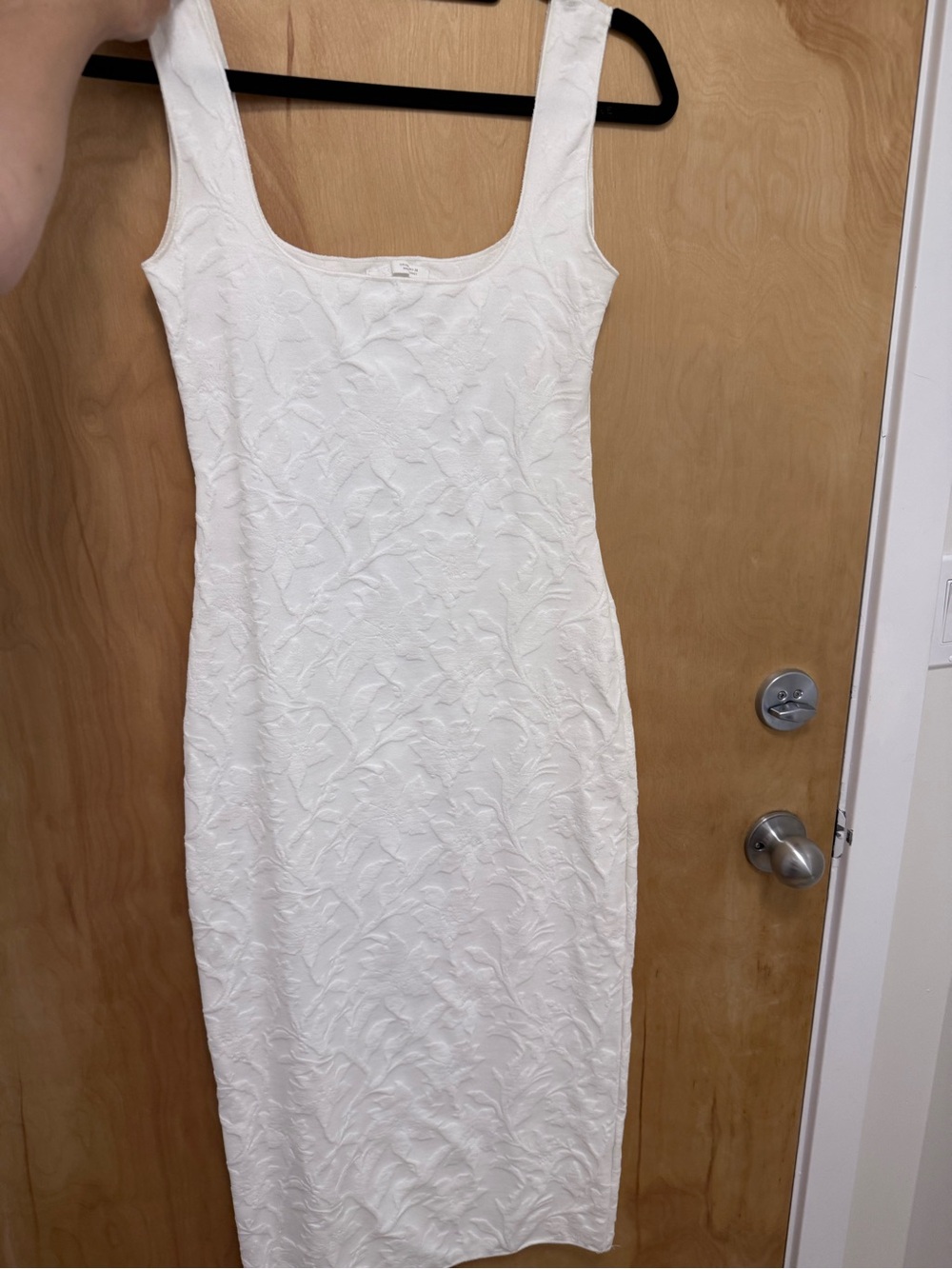 Zara White Textured Square-Neck Midi Dress